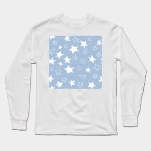 Holiday christmas watercolor white stars over sky light blue background Long Sleeve T-Shirt